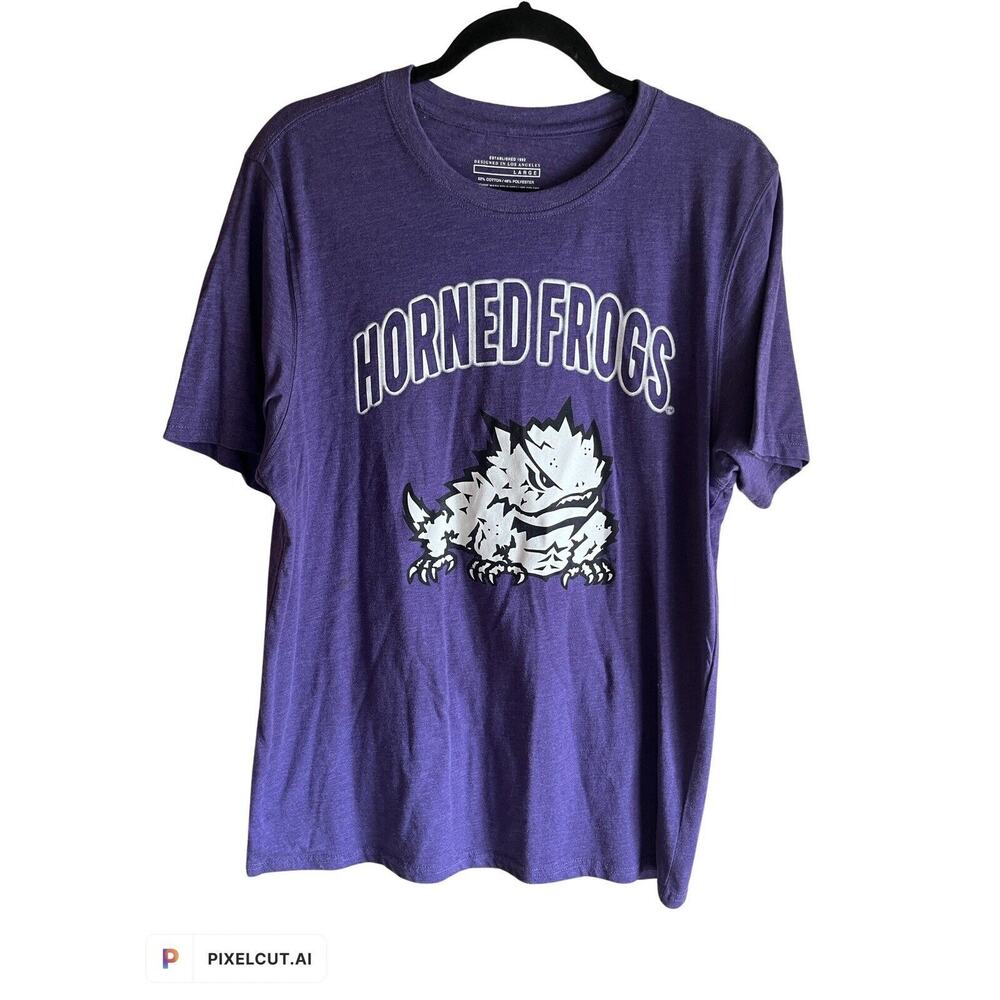 TCU Horned Frogs Shirt Large Adult Gray Casual Spell Out Logo Crew Neck Unisex